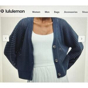 LuLuLemon Cotton Crochet Mesh Relaxed Fit Cardigan- Size Large-Beach Sunset-NWTs